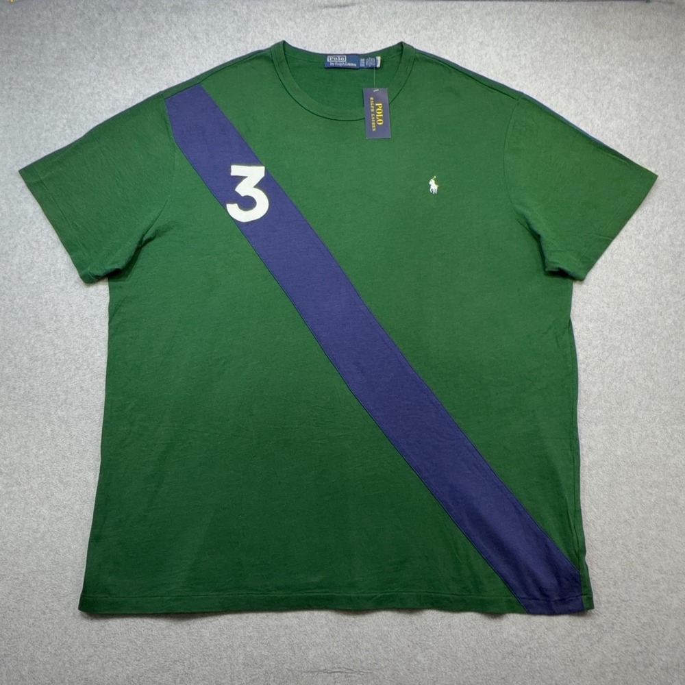 Polo Ralph Lauren Tee Shirt Mens Big 2X Green Sash 3 Embroidered Crewneck Casual